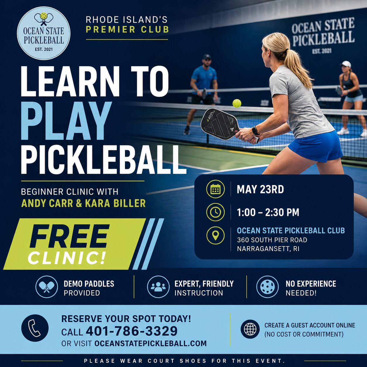 Learn to play pickleball - Free Clinic - May 23, 2026 - Ocean State Pickleball Club