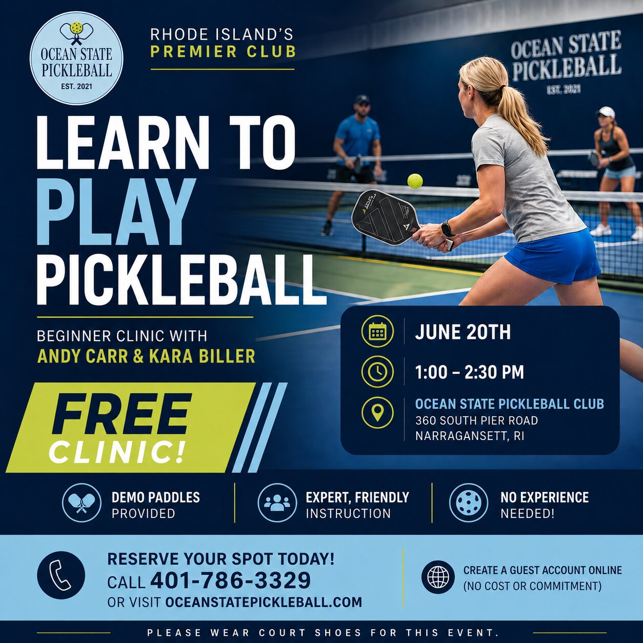 Learn to play pickleball - Free Clinic - June 20, 2026 - Ocean State Pickleball Club