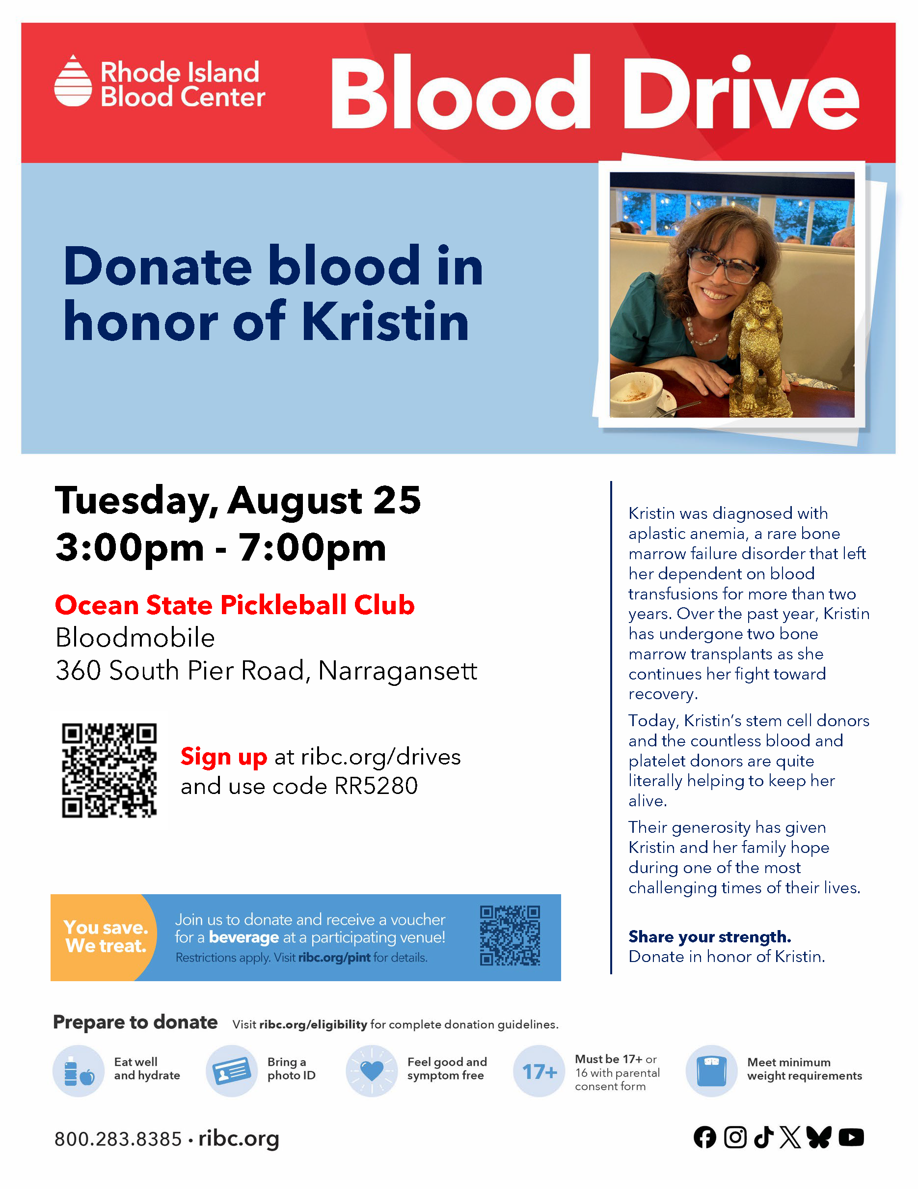 RIBC Blood Drive at Ocean State Pickleball August 25,2026